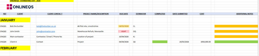 Estimating Sheet Templates