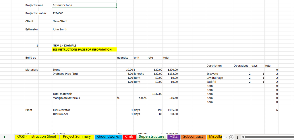 BoQ (Bill of Quantities) Pricing Templates
