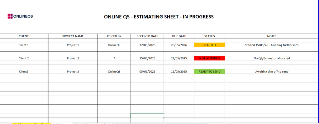 Estimating Sheet Templates