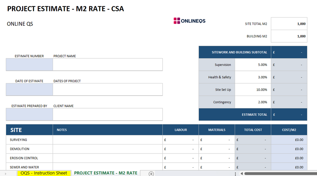 Project Estimate/Budget - M2 Rate - CSA
